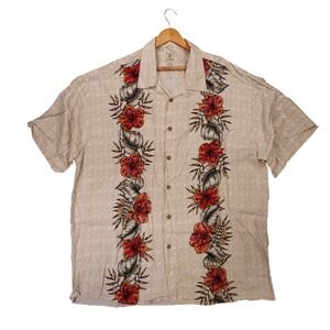 Morro‎ Bay Button Up Mens XL Tan Vintage Floral Rayon Hawaiian Tropical Shirt